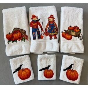 VTG Y2K Dundee Fall Harvest Pumpkin Scarecrow Bath Handtowel Wash Cloth 6 Piece